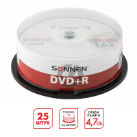 Диски DVD+R SONNEN, 4,7 Gb, 16x, Cake Box (упаковка на шпиле), КОМПЛЕКТ 25 шт., 513532 (513532)