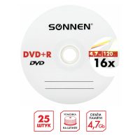 Диски DVD+R SONNEN, 4,7 Gb, 16x, Cake Box (упаковка на шпиле), КОМПЛЕКТ 25 шт., 513532 (513532)