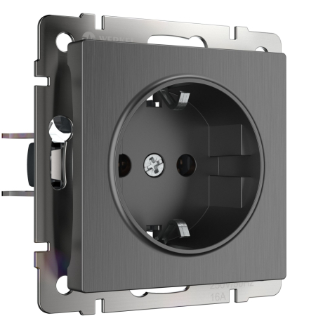 Розетка с заземлением и шторками (графит рифленый) Werkel W1171104