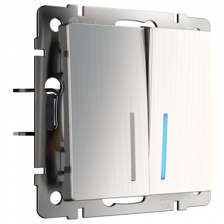 Выключатель двухклавишный с подсветкой без рамки Werkel глянцевый никель W1120102