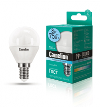 Нарушена упаковка! <189208> Светодиодная лампа E14 8W 4500К (белый) G45 Camelion LED8-G45/845/E14 (12393)
