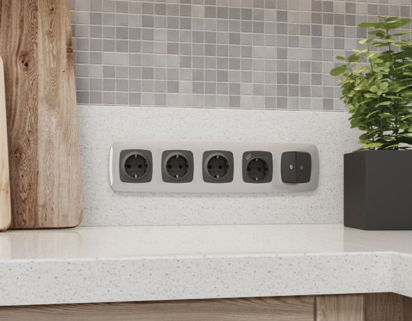 Лицевая панель OMEGA (Графит Мягкое касание) для электрической розетки с заземлением со шторками 2USB A+C OP9100 