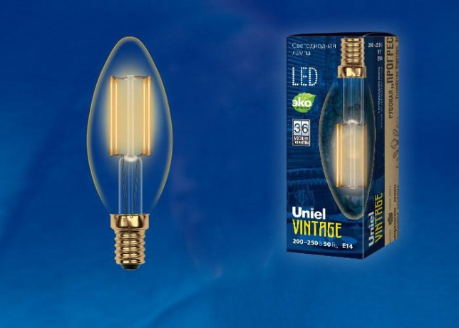 Ретро лампа E14 5W 2250K (теплый) Vintage Uniel LED-C35-5W-GOLDEN-E14 GLV21GO (UL-00002396) 