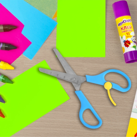 Нарушена упаковка! <757549> Ножницы ЮНЛАНДИЯ, 130 мм, с усилителем и линейкой, эргономичные ручки, голубые, 238344