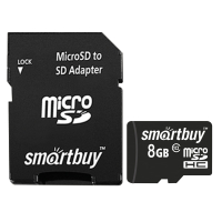 Карта памяти micro SDHC, 8 GB, SMARTBUY, 10 Мб/сек. (class 10), с адаптером, SB8GBSDCL10-01 (512805)